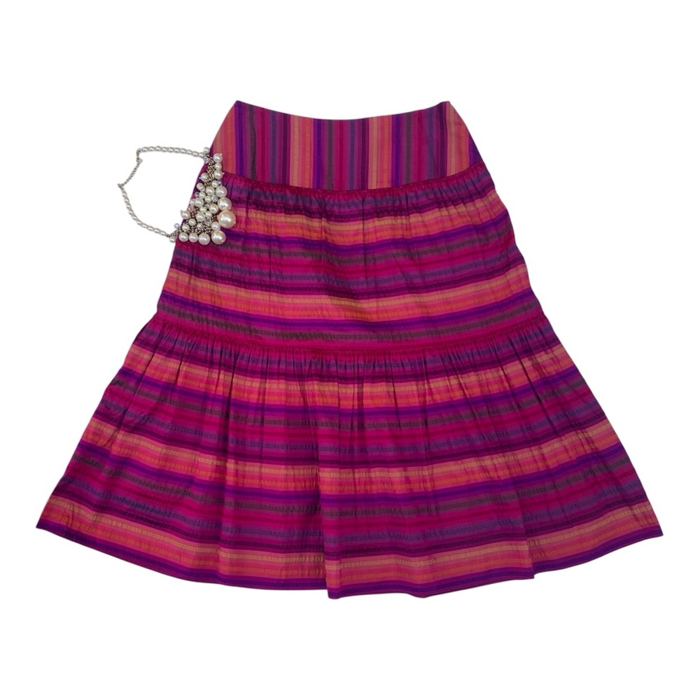 Talbots Vibrant Pink and Purple Vantage Tiered Midi Silk Taffeta Skirt